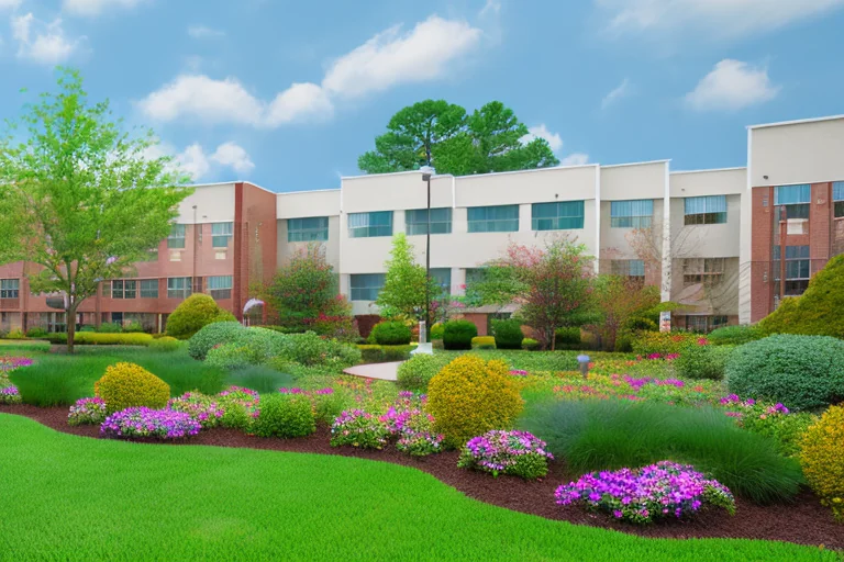 An inviting senior care facility with vibrant landscaping